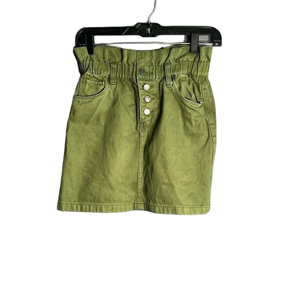 BlankNYC Green Denim High Waisted Skirt Button Detail 25
